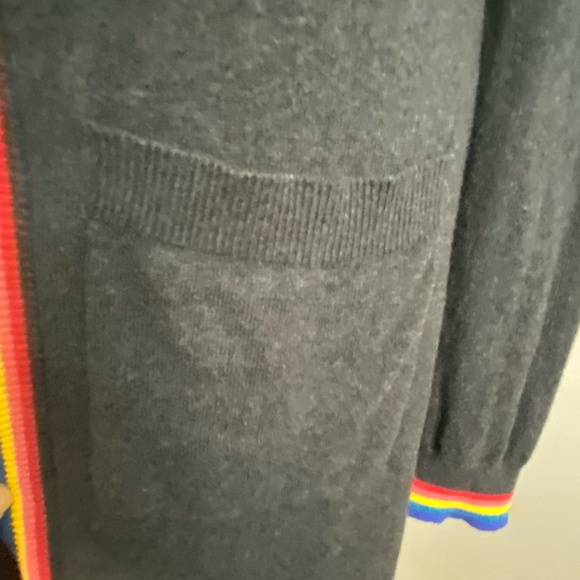 Spiritual Gangster Charcoal Grey Rainbow Knit Trim Open Long Cardigan Sweater- S - Picture 7 of 16